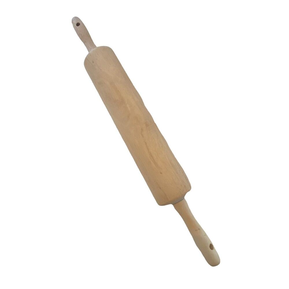 Vintage 18" Maple Wood Rolling Pin Turning Handles Baking Farmhouse Décor